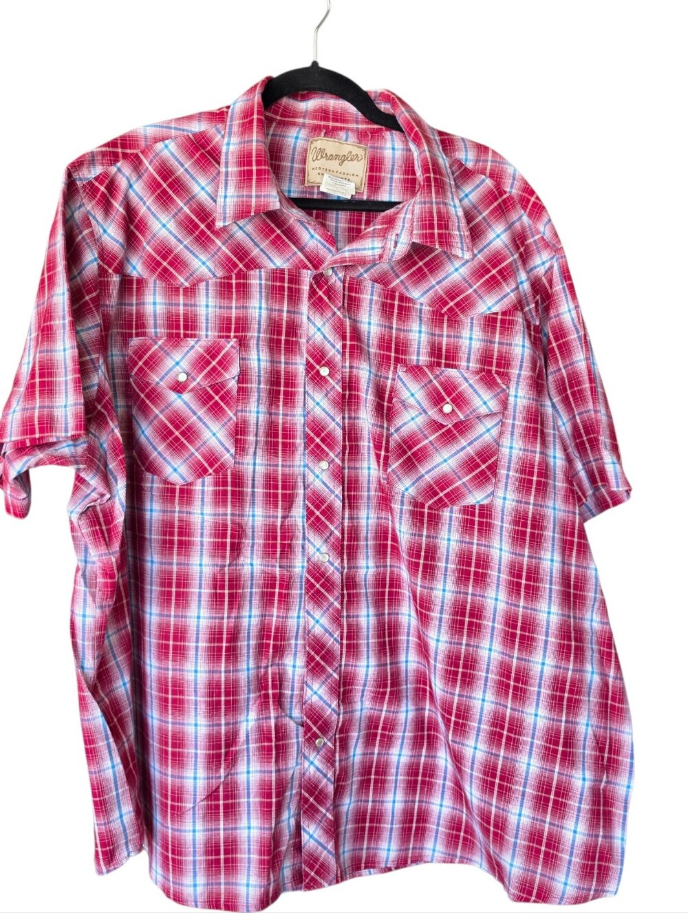 Wrangler Mens Red Plaid Short Sleeve Western Pearl Snap Shirt 3XL Big and Tall